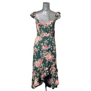 Forest Fairy Floral Ruffle Maxi Dress Medium Off Shoulder Sweetheart Romantic‎